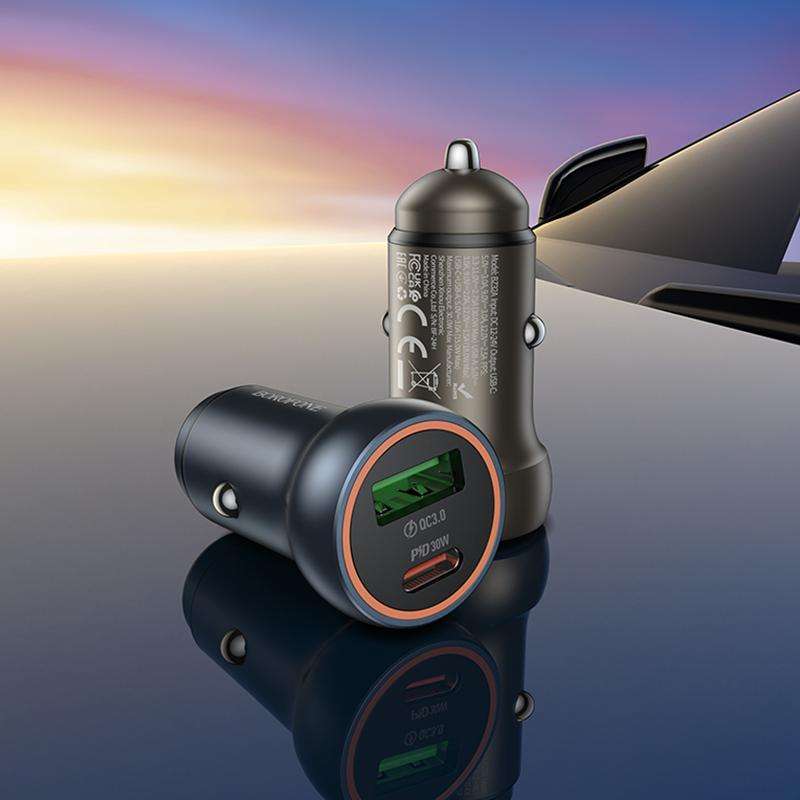 BOROFONE BZ32A Fresh PD30W Type-C and QC3.0 USB Car Charger Set with 1m Type-C Cable(Gold)