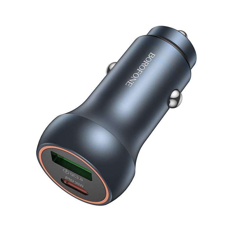 BOROFONE BZ32B Fresh 48W Dual Ports PD30W Type-C and QC3.0 USB Car Charger(Metal Grey)