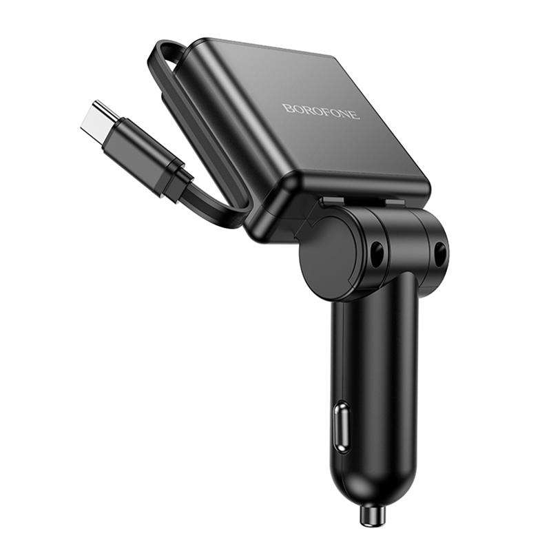 BOROFONE BZ33 Auspicious PD60W Type-Cx2 Car Charger with Retractable Cable(Black)