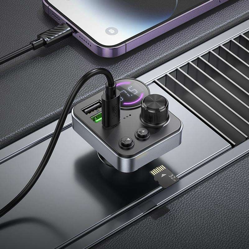 hoco E86 Alegria 48W Dual Port PD 30W and QC 3.0 Car Bluetooth FM Transmitter(Black)