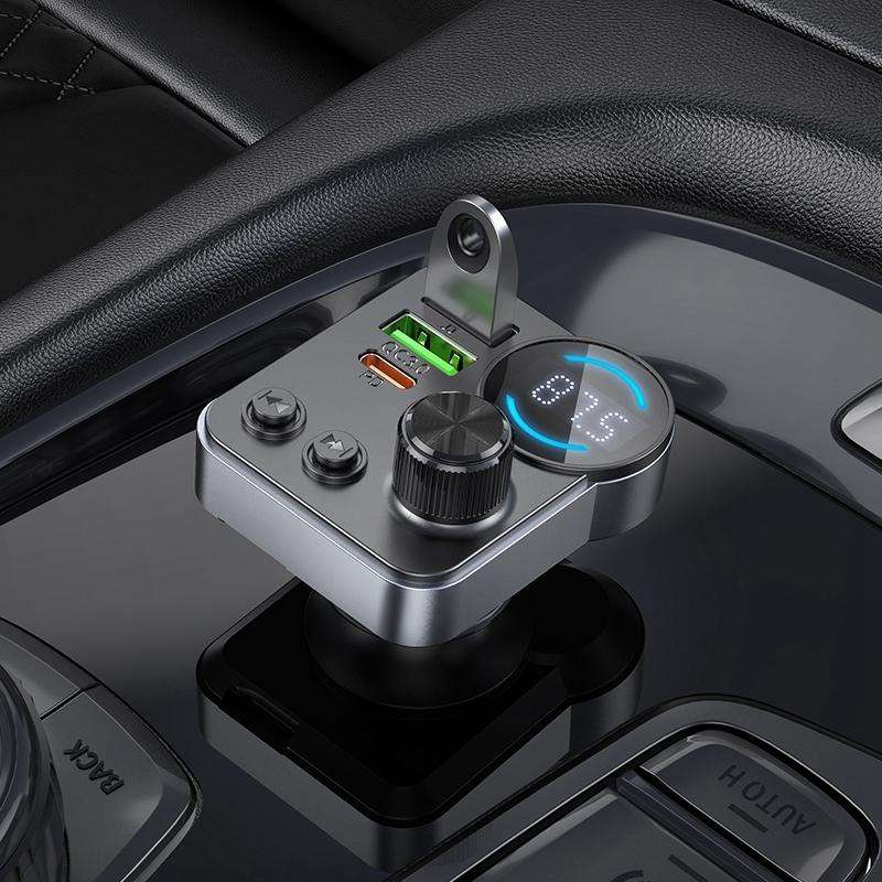 hoco E86 Alegria 48W Dual Port PD 30W and QC 3.0 Car Bluetooth FM Transmitter(Black)