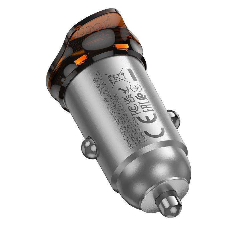 hoco NZ16 Rigorous PD 30W USB-C / Type-C Single Port Car Charger(Grey)