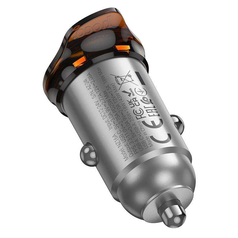 hoco NZ16A Rigorous PD25W and QC3.0 Dual Port Car Charger(Grey)