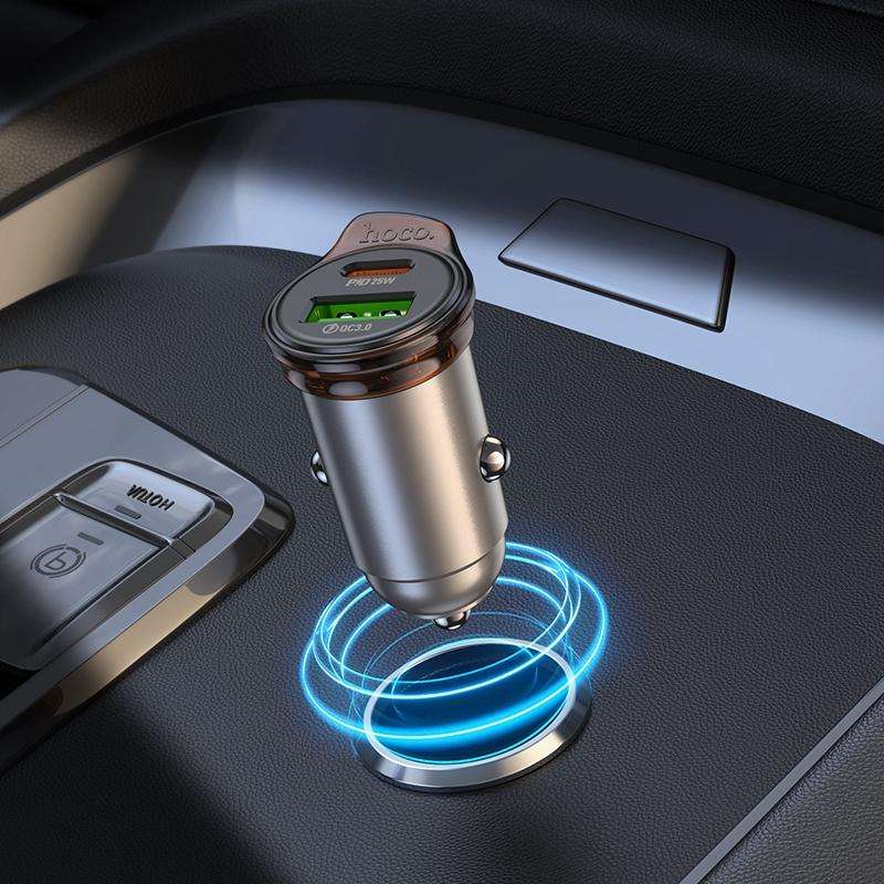 hoco NZ16A Rigorous PD25W and QC3.0 Dual Port Car Charger Set with Type-C to Type-C Cable(Grey)