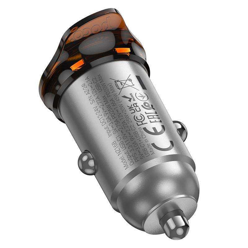 hoco NZ16B Rigorous PD45W USB-C / Type-C Dual Port Car Charger(Grey)