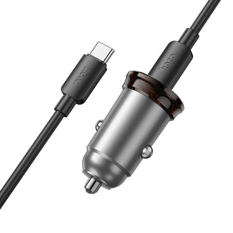 hoco NZ16B Rigorous PD45W USB-C / Type-C Dual Port Car Charger Set with Type-C to Type-C Cable(Grey)