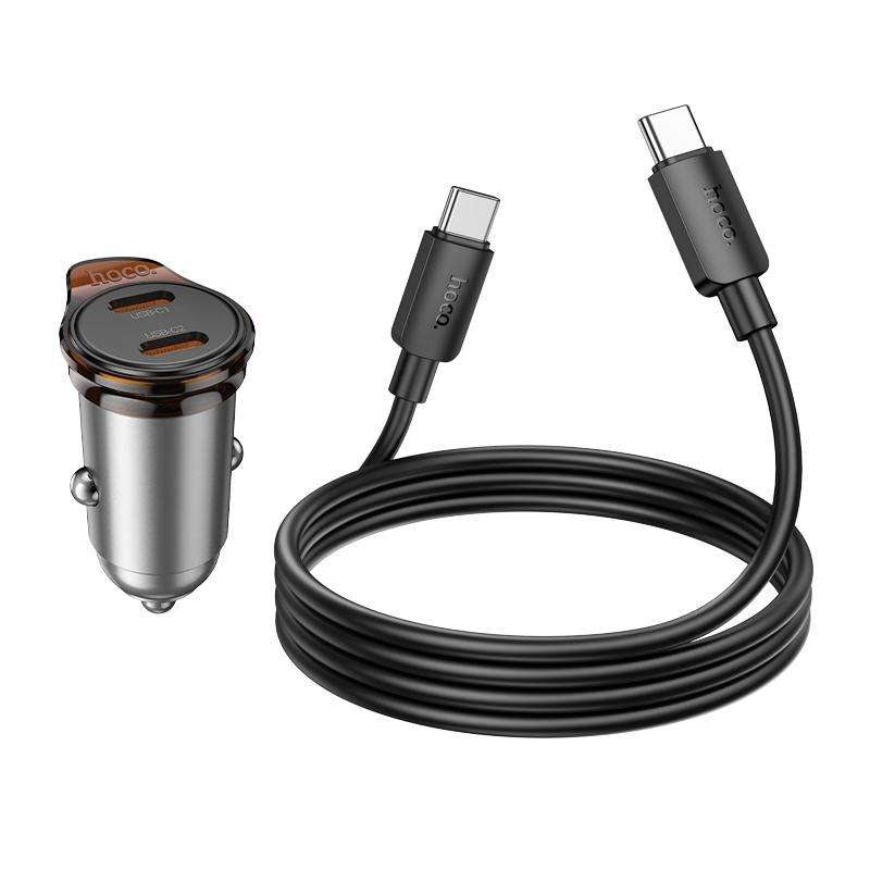 hoco NZ16B Rigorous PD45W USB-C / Type-C Dual Port Car Charger Set with Type-C to Type-C Cable(Grey)