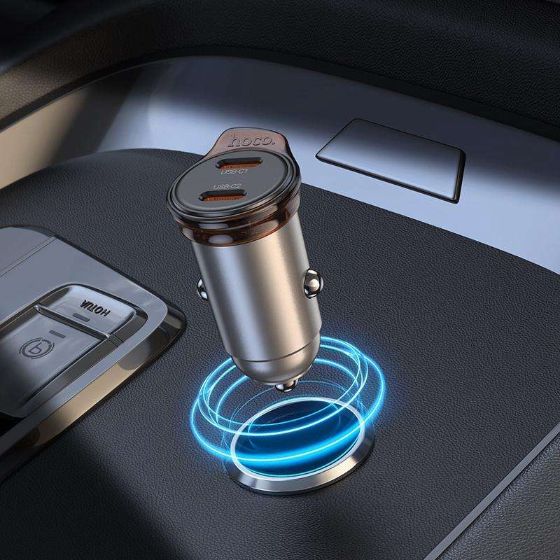 hoco NZ16B Rigorous PD45W USB-C / Type-C Dual Port Car Charger Set with Type-C to Type-C Cable(Grey)