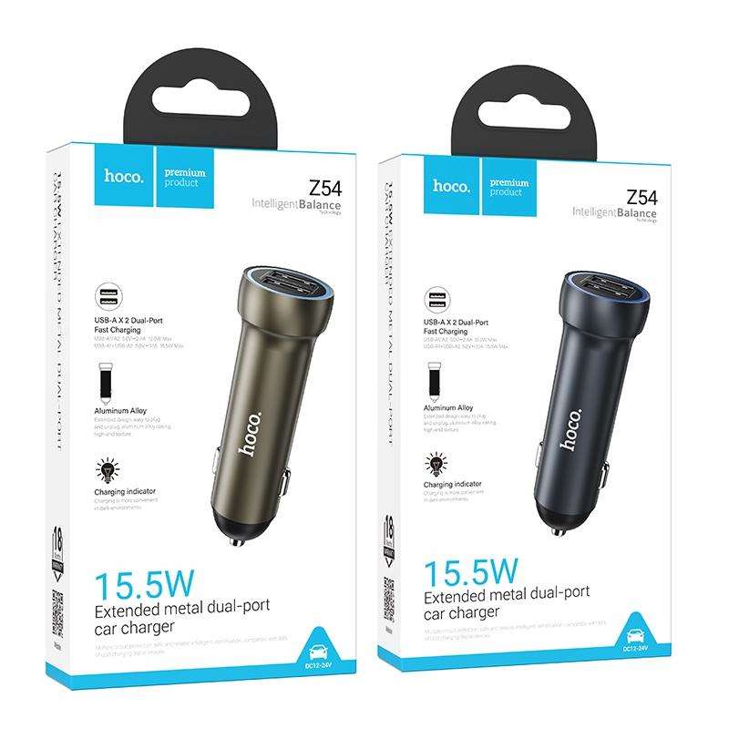 hoco Z54 Prosperous USB-A Dual Port Car Charger(Gold)