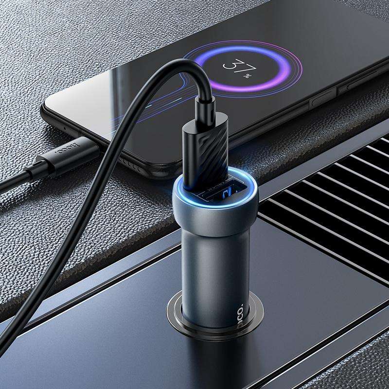 hoco Z54 Prosperous USB-A Dual Port Car Charger Set with USB to Micro USB Cable(Gold)