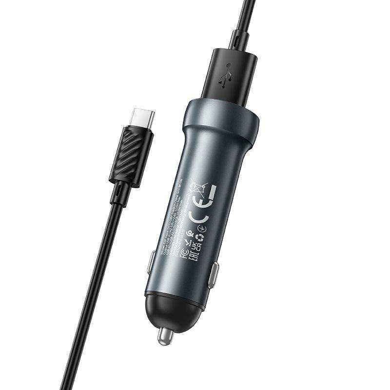 hoco Z54 Prosperous USB-A Dual Port Car Charger Set with USB to Type-C Cable(Gold)