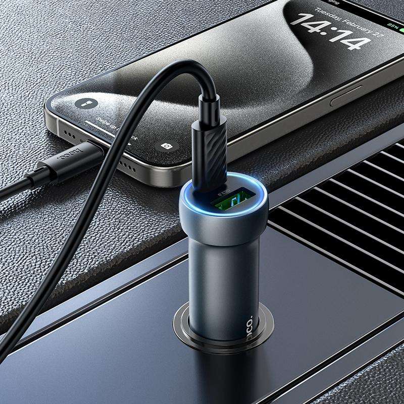 hoco Z54A Prosperous PD30W and QC3.0 Dual Port Car Charger(Grey)