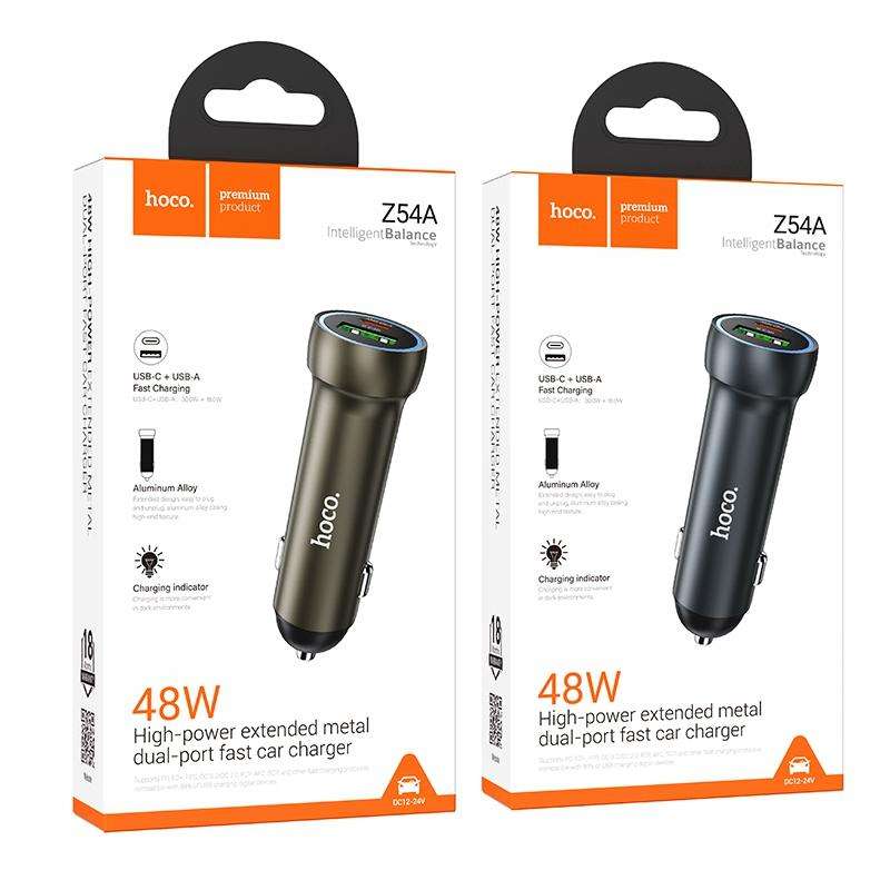 hoco Z54A Prosperous PD30W and QC3.0 Dual Port Car Charger(Grey)