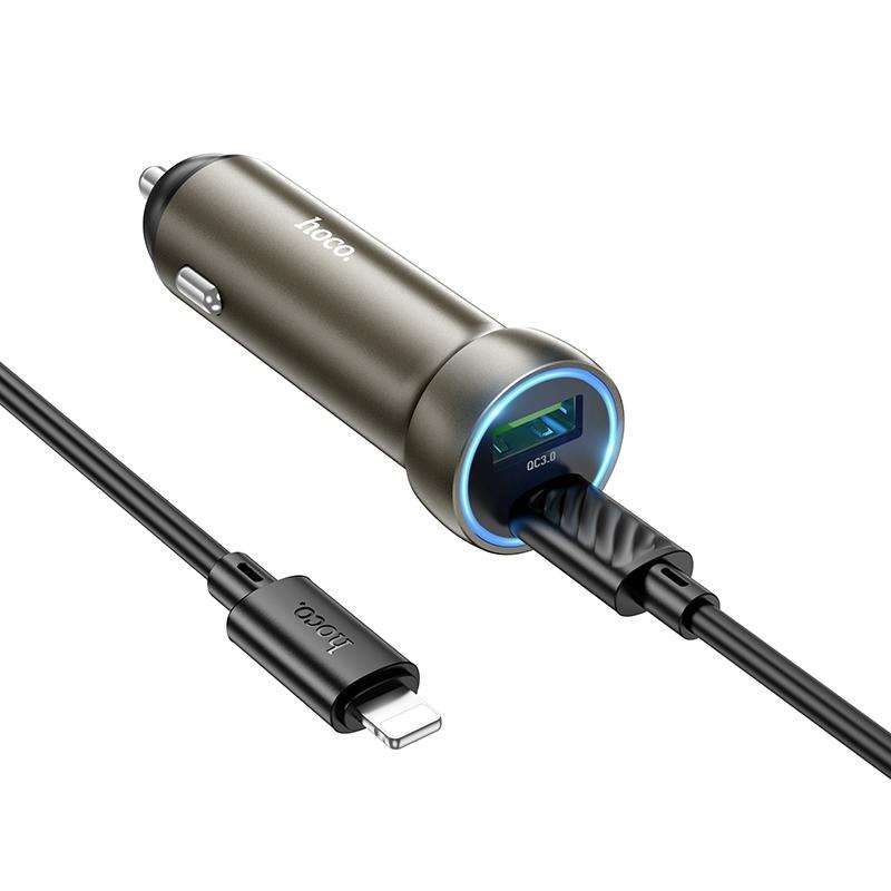 hoco Z54A Prosperous PD30W and QC3.0 Dual Port Car Charger Set with Type-C to 8 Pin Cable(Gold)