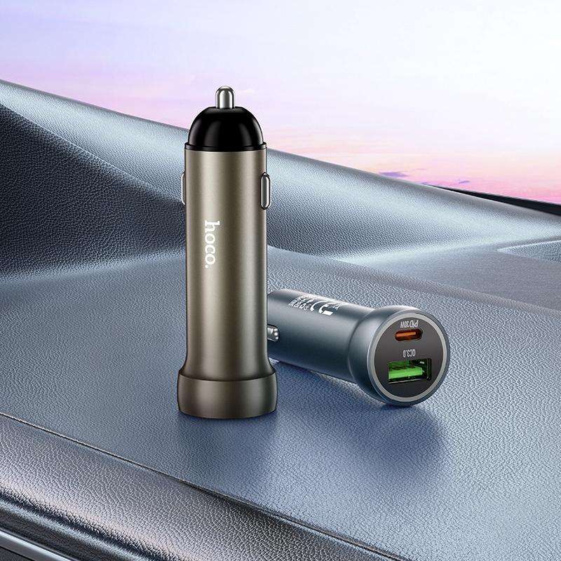 hoco Z54A Prosperous PD30W and QC3.0 Dual Port Car Charger Set with Type-C to 8 Pin Cable(Gold)
