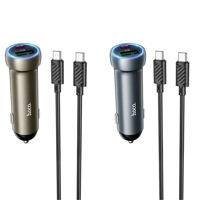 hoco Z54A Prosperous PD30W and QC3.0 Dual Port Car Charger Set with Type-C to Type-C Cable(Gold)