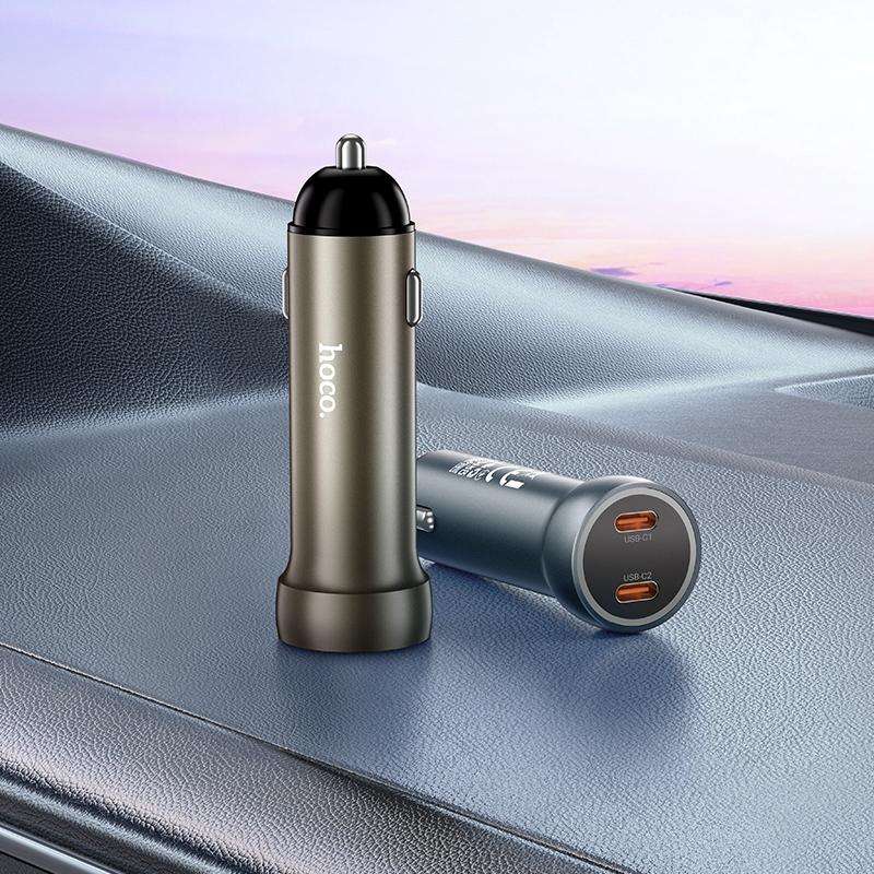 hoco Z54B Prosperous PD60W USB-C / Type-C Dual Port Car Charger(Grey)