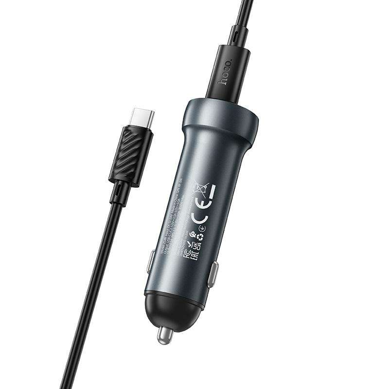 hoco Z54B Prosperous PD60W USB-C / Type-C Dual Port Car Charger Set with Type-C to Type-C Cable(Grey