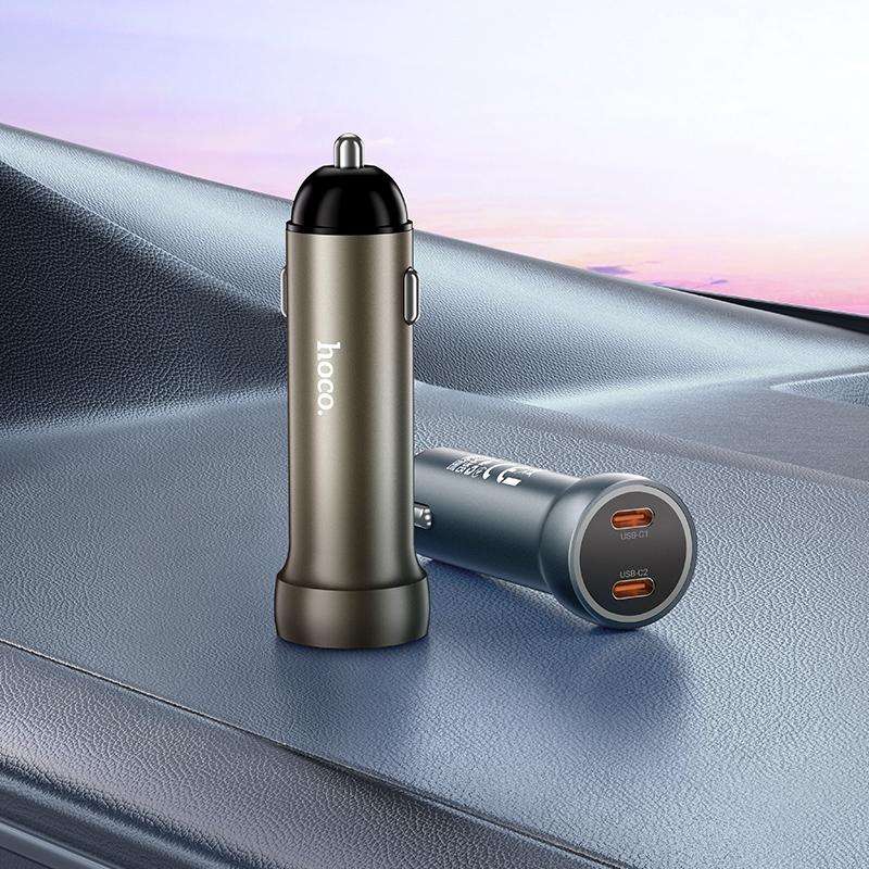 hoco Z54B Prosperous PD60W USB-C / Type-C Dual Port Car Charger Set with Type-C to Type-C Cable(Grey