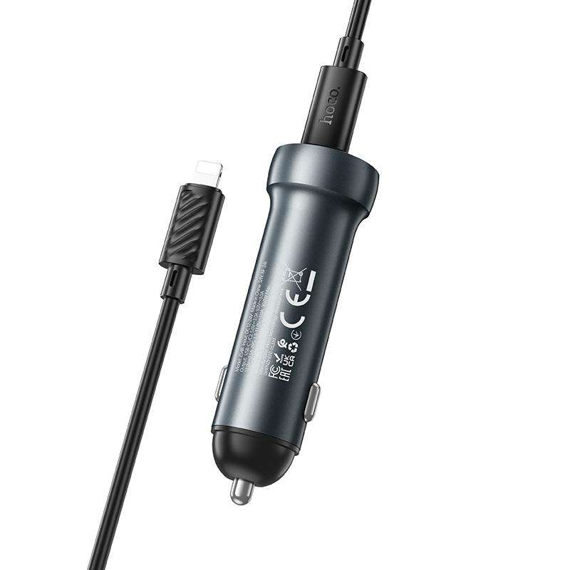 hoco Z54B Prosperous PD60W USB-C / Type-C Dual Port Car Charger Set with Type-C to 8 Pin Cable(Gold)