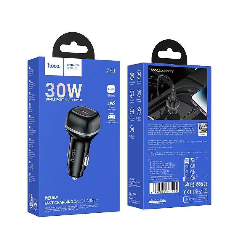 hoco Z58 Rank PD30W USB-C / Type-C Single Port Car Charger(Black)