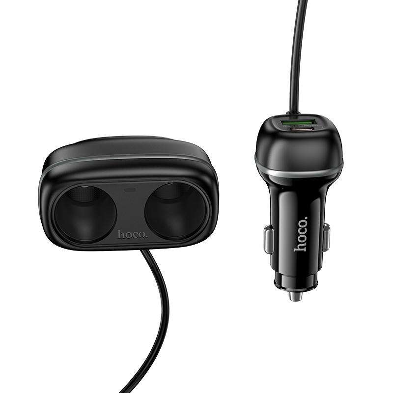 hoco Z59 Rank Dual Port PD30W and QC3.0 Dual Cigarette Lighter Slot Car Charger(Black)