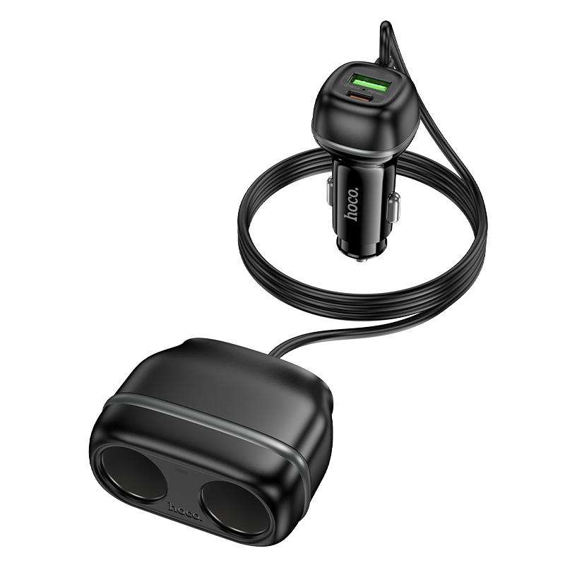 hoco Z59 Rank Dual Port PD30W and QC3.0 Dual Cigarette Lighter Slot Car Charger(Black)