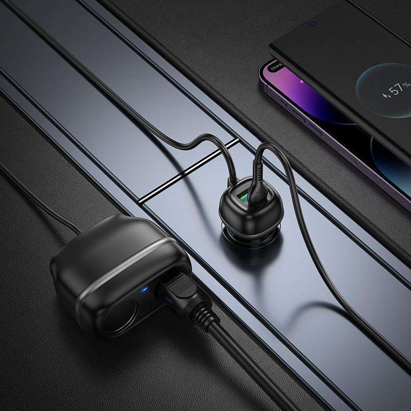 hoco Z59 Rank Dual Port PD30W and QC3.0 Dual Cigarette Lighter Slot Car Charger(Black)