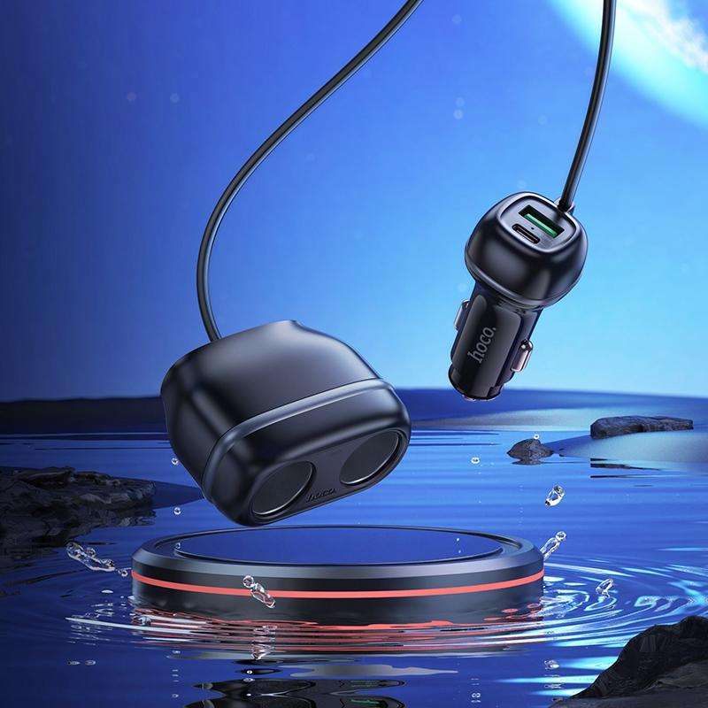 hoco Z59 Rank Dual Port PD30W and QC3.0 Dual Cigarette Lighter Slot Car Charger(Black)