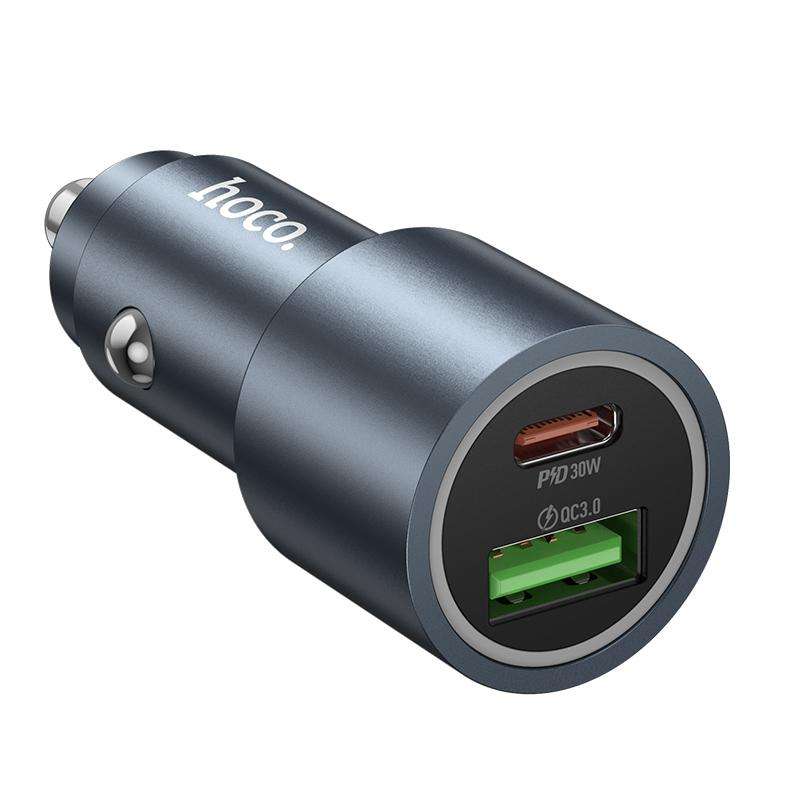 hoco Z60 Bloom PD30W and QC3.0 Dual Port Multi-protocol Car Charger(Metal Gray)