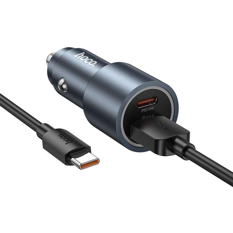 hoco Z60 Bloom PD30W and QC3.0 Dual Port Multi-protocol Car Charger Set with USB to Type-C Cable(Met