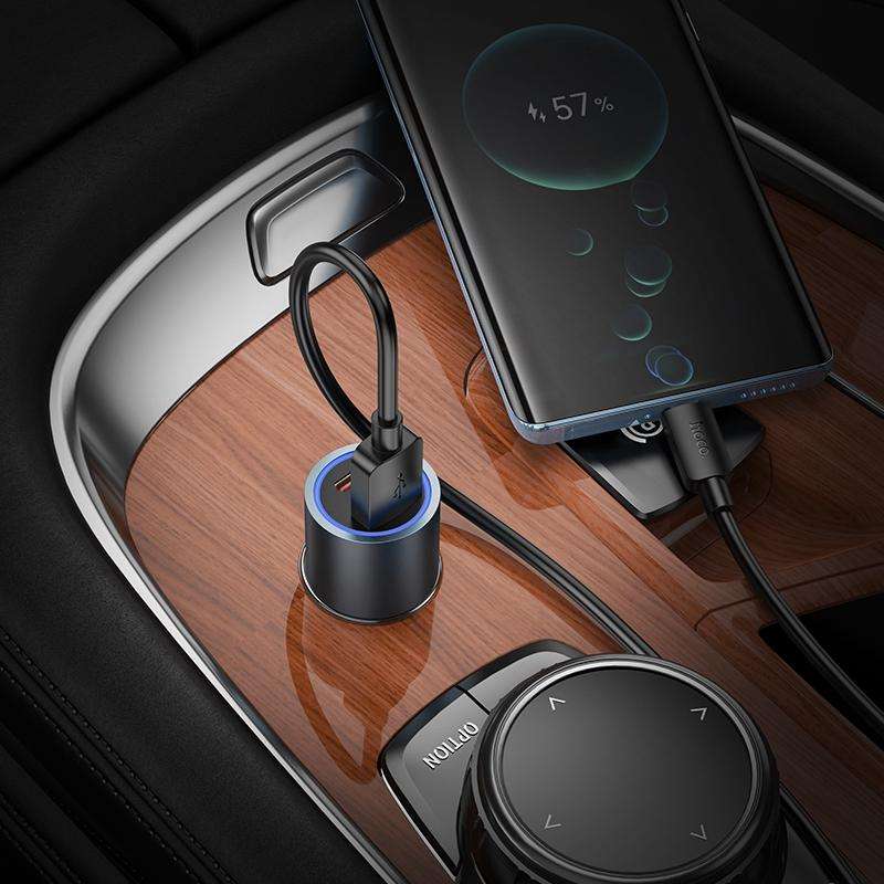 hoco Z60 Bloom PD30W and QC3.0 Dual Port Multi-protocol Car Charger Set with USB to Type-C Cable(Met