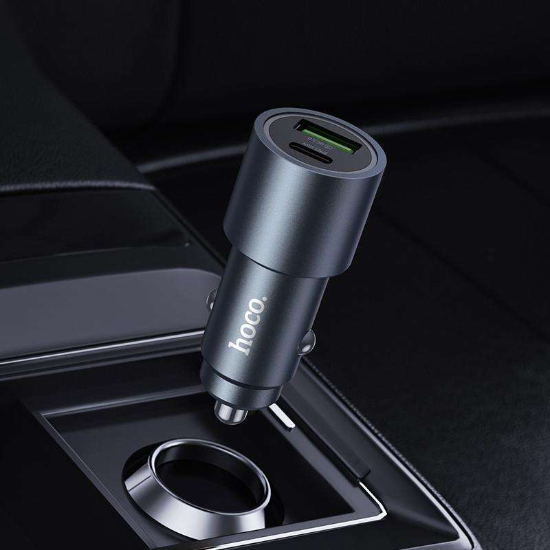 hoco Z60 Bloom PD30W and QC3.0 Dual Port Multi-protocol Car Charger Set with USB to Type-C Cable(Met