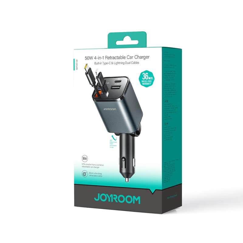 JOYROOM CCL05 4 in 1 Retractable Cable Car Charger(Dark Gray)