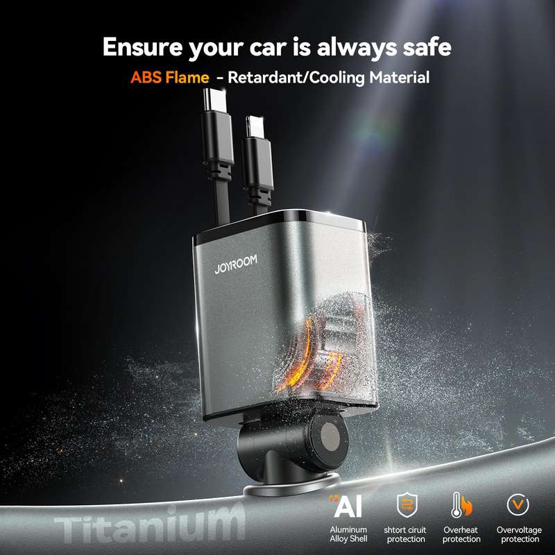 JOYROOM CCL05 4 in 1 Retractable Cable Car Charger(Dark Gray)