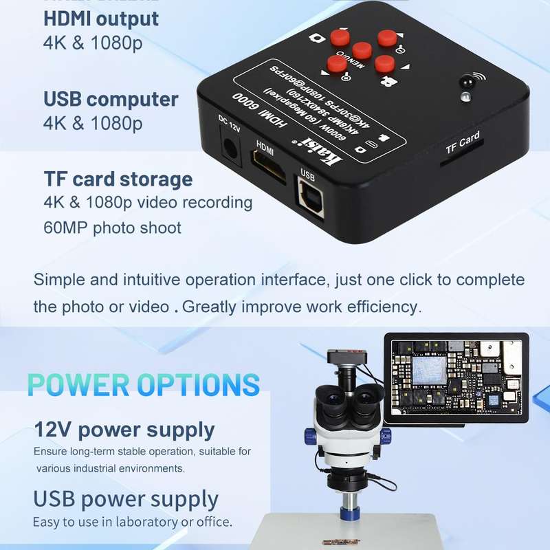 Kaisi HDMI 6000 HDMI / USB Dual Interface 60MP 4K Ultra HD Microscope Industrial Camera, Plug:US Plu