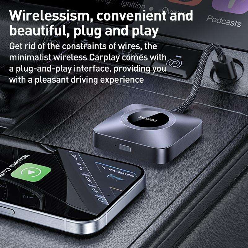 Yesido KM23 Wireless CarPlay with USB to Type-C Adapter(Grey)