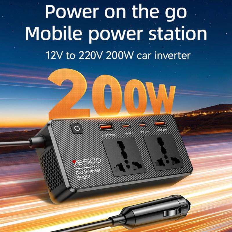 Yesido VC07 200W AC220V Multifunctional Car Inverter(Black)