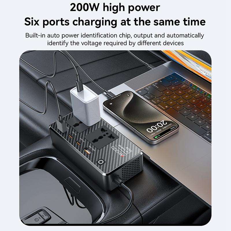 Yesido VC07 200W AC220V Multifunctional Car Inverter(Black)