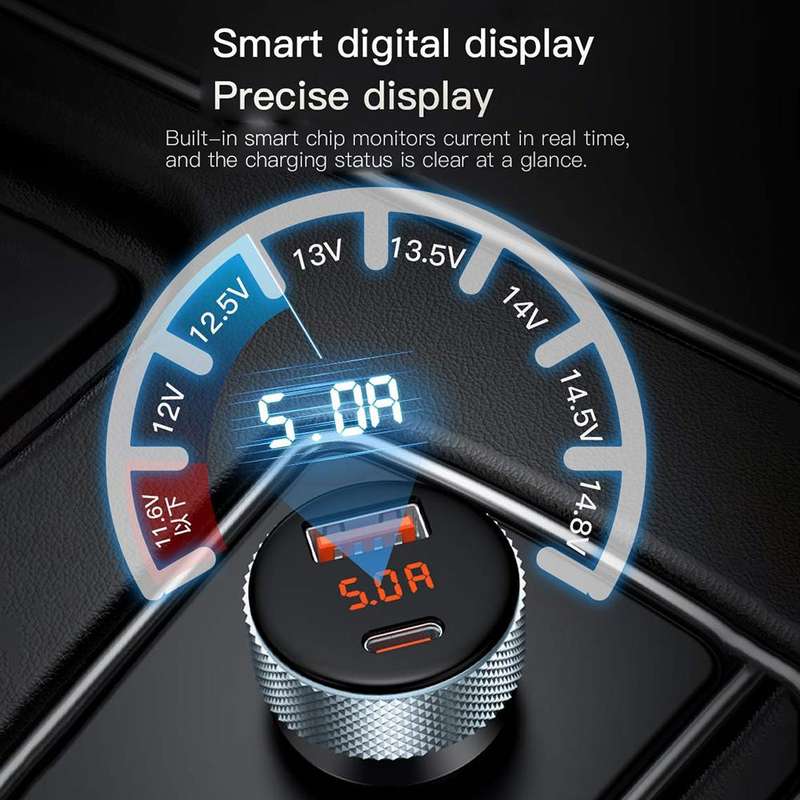 TOTU CC-4 48W USB-A and USB-C / Type-C Digital Display Dual Ports Fast Charging Car Charger(Grey)