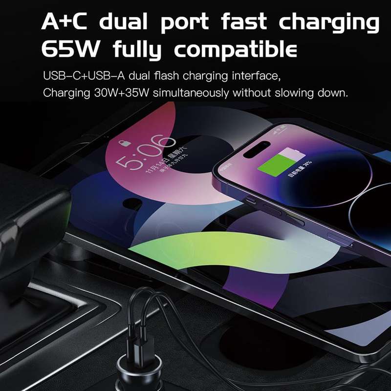 TOTU CC-5 65W USB-A and USB-C / Type-C Dual Ports Fast Charging Car Charger(Black)