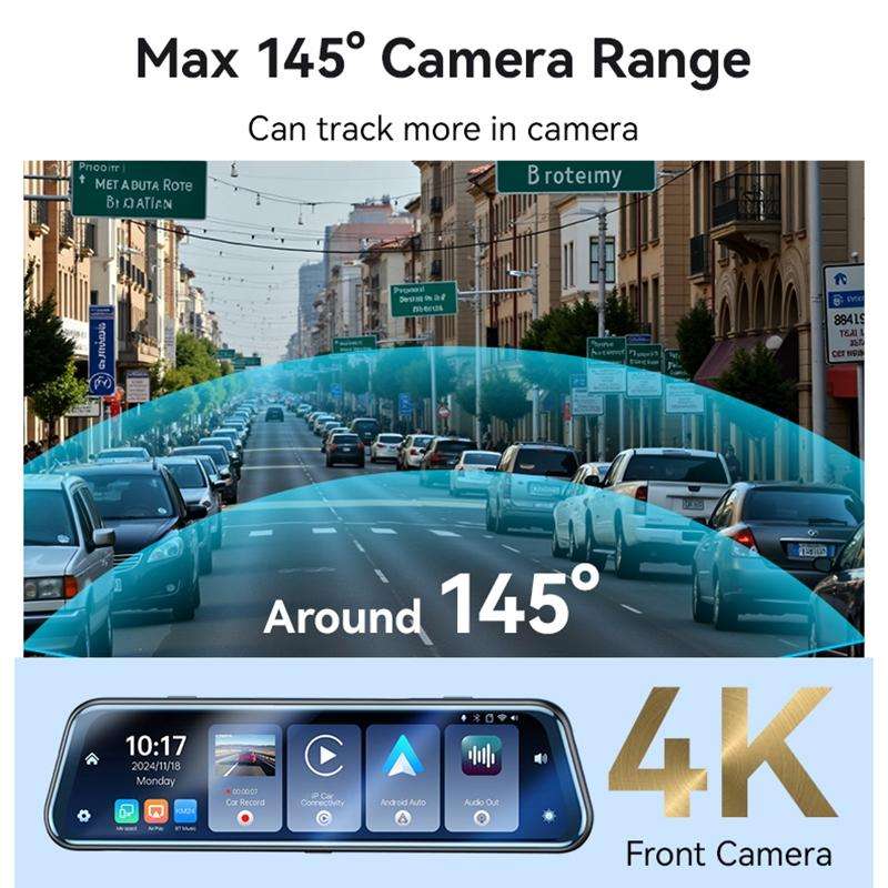 Yesido KM24 9.66 inch HD Image Reversing Assist CarPlay Streaming Rearview Mirror Dash Cam(Black)