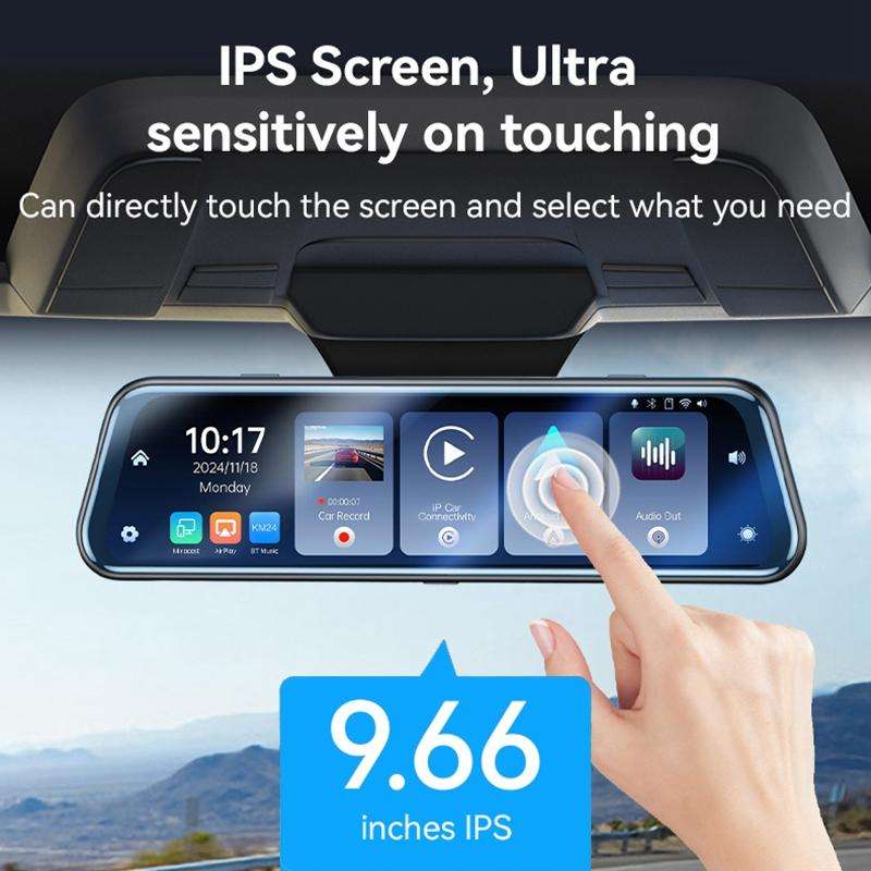 Yesido KM24 9.66 inch HD Image Reversing Assist CarPlay Streaming Rearview Mirror Dash Cam(Black)