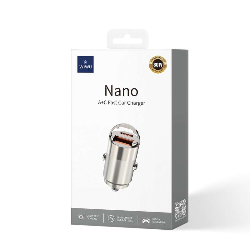 WiWU Wi-QC028 Nano Series 30W USB / Type-C Fast Car Charger(Titanium)