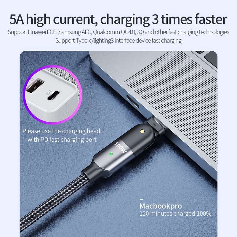 FXCTL-WY0G 100W 5A USB-C / Type-C to Type-C 180 Degree Rotating Elbow Fast Charging Cable, Length:1.
