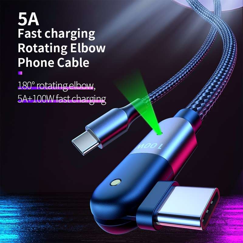 FXCTL-WY0G 100W 5A USB-C / Type-C to Type-C 180 Degree Rotating Elbow Fast Charging Cable, Length:1.