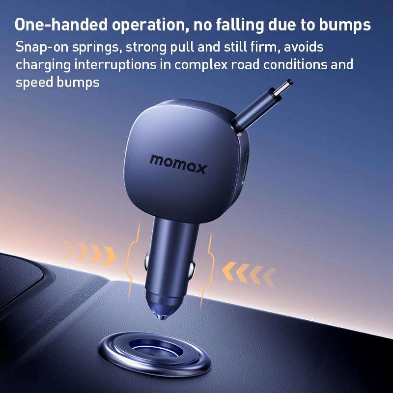MOMAX UC19 60W 3 in 1 Car Charger with Retractable Cable(Dark Grey)