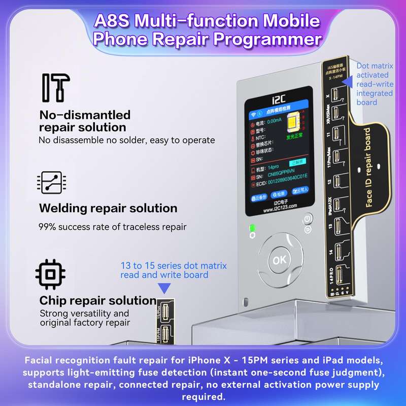 i2C A8S Multi-function Phone Repair Programmer, Model:Host+7-15 Pro Max True Tone Board