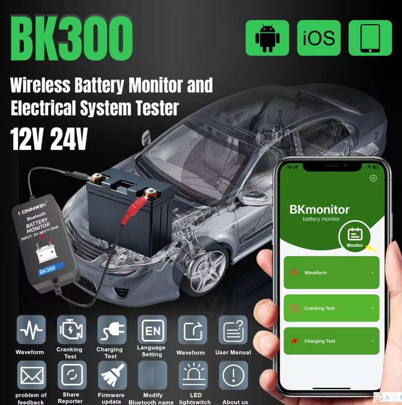 KONNWEI BK300 6V / 12V / 24V Car Bluetooth 5.0 Battery Monitor Diagnostic Tool(Black)