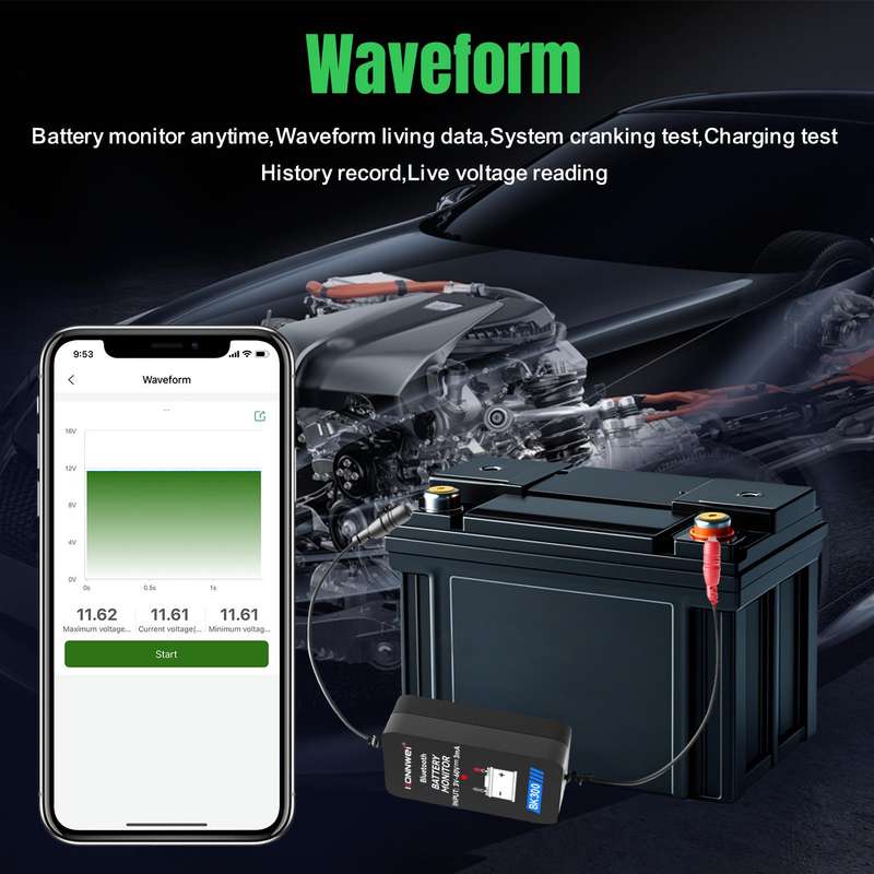 KONNWEI BK300 6V / 12V / 24V Car Bluetooth 5.0 Battery Monitor Diagnostic Tool(Black)